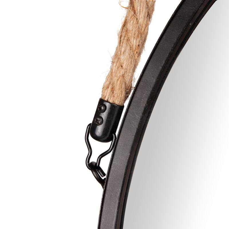 Round Metal Framed Wall Mirror with Rope - 30.5" - Black