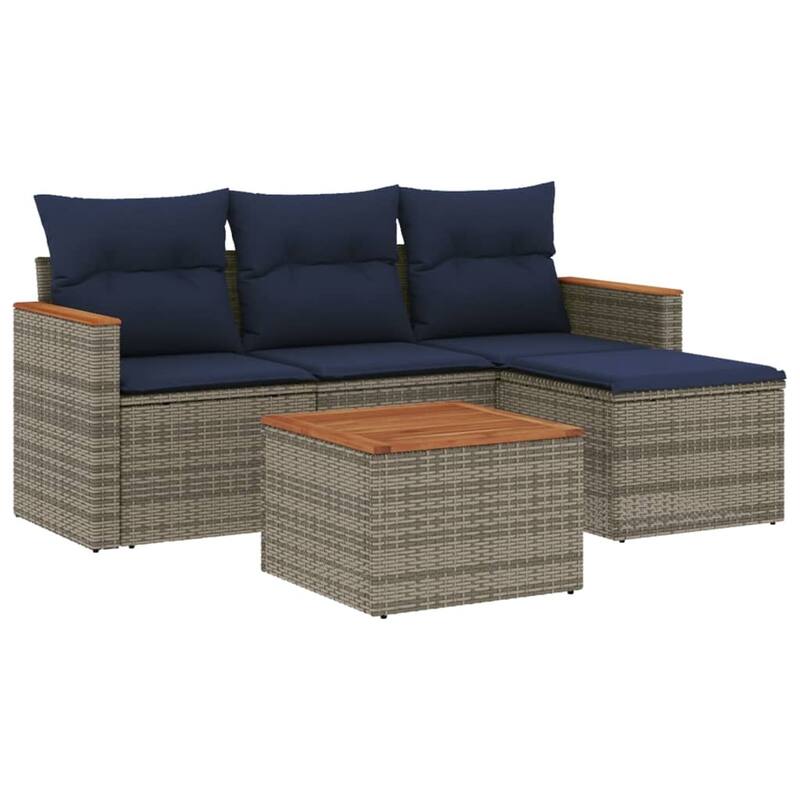 vidaXL Patio Sofa Set with Cushions Outdoor Conversation Furniture Poly Rattan - 21.7x 24.4x 27.2
