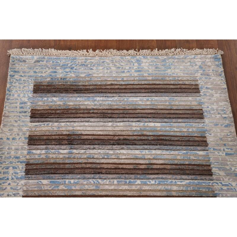 Striped / Abstract Accent Rug Hand-Knotted Wool Carpet - 2'8"x 4'9"