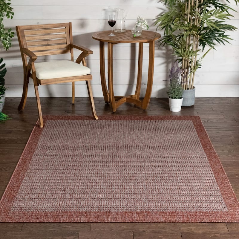 Well Woven Medusa Odin Indoor Outdoor Border Solid Area Rug - 9'3" x 12'6" - Coral