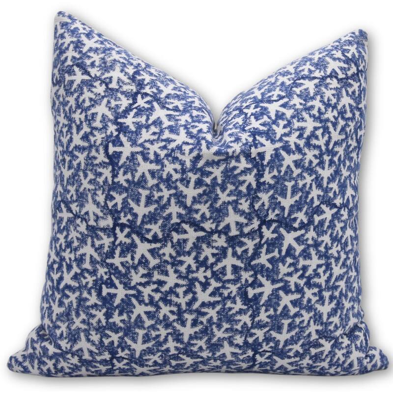 Fabdivine Floral Pillow Cover Heavy Linen Block Print for Living Room Chair Patio Office or Bedroom Decor, Manikarnika - Pushapk Viman- Navy Blue - 26" x 26"