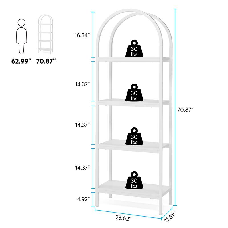4-Tier Open Bookshelf, 70.8" Industrial Wood Bookcase Etagere for Home