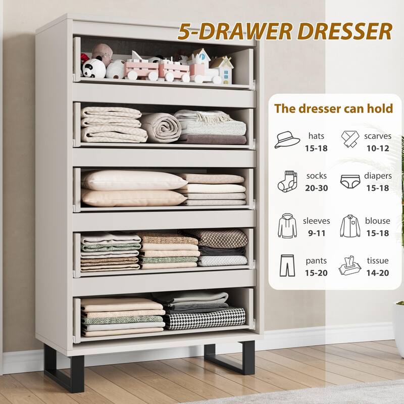5 Dresser for Bedroom, 50" Tall Dresser, Freestanding Vertical Drawer with Storage, Wooden Closet Chest Storage