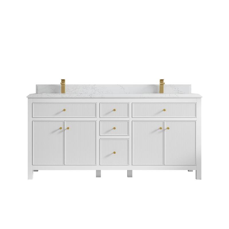 Willow Collections 72 in W x 22 in D Sonoma Free Standing Reeded Double Sink Bathroom Vanity with Countertop - 1.5" Empira White - White