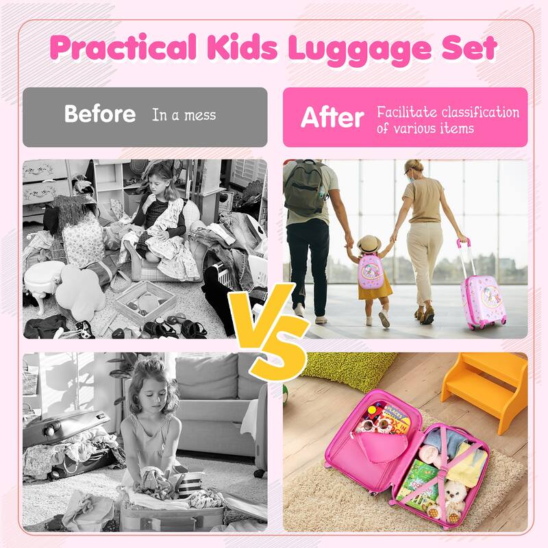 Costway 2PC Kids Carry On Luggage Set 12" Backpack and 16" Rolling - See Details
