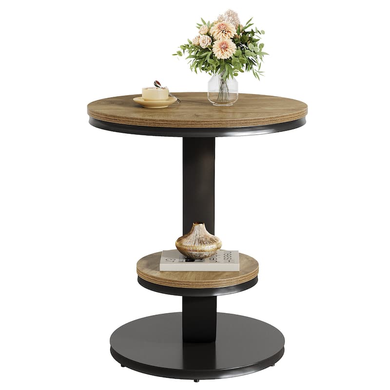 Round End Table, 2 Tiers Side Table with Storage Shelf