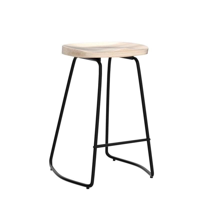 Counter Bar Stools Set of 3, Solid Wood Bar Stool for Kitchen Island 26" Barstool w/Metal Leg Rustic Backless Saddle Seat Stools