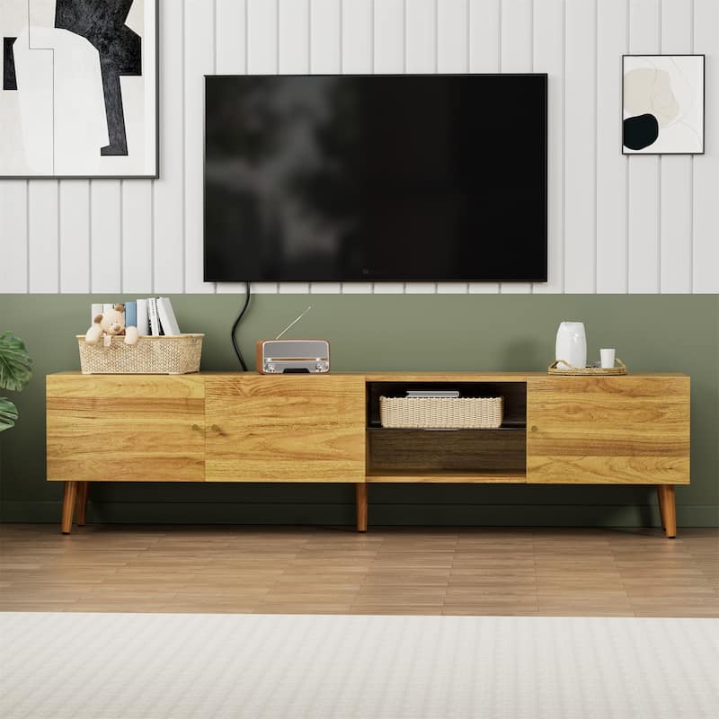 68.9" Mid-Century Modern 3-Door TV Stand with Storage - Natural