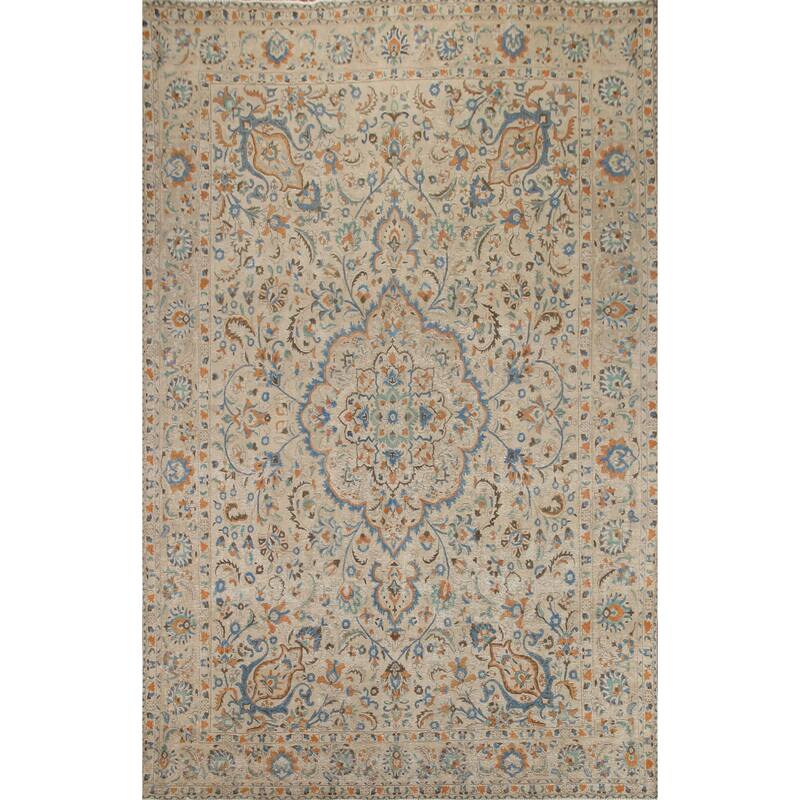 Hand Knotted Oriental 100% Wool Carpet Traditional Floral Beige & Ivories Tabriz Area Rug - 13' 1'' X 9' 9''