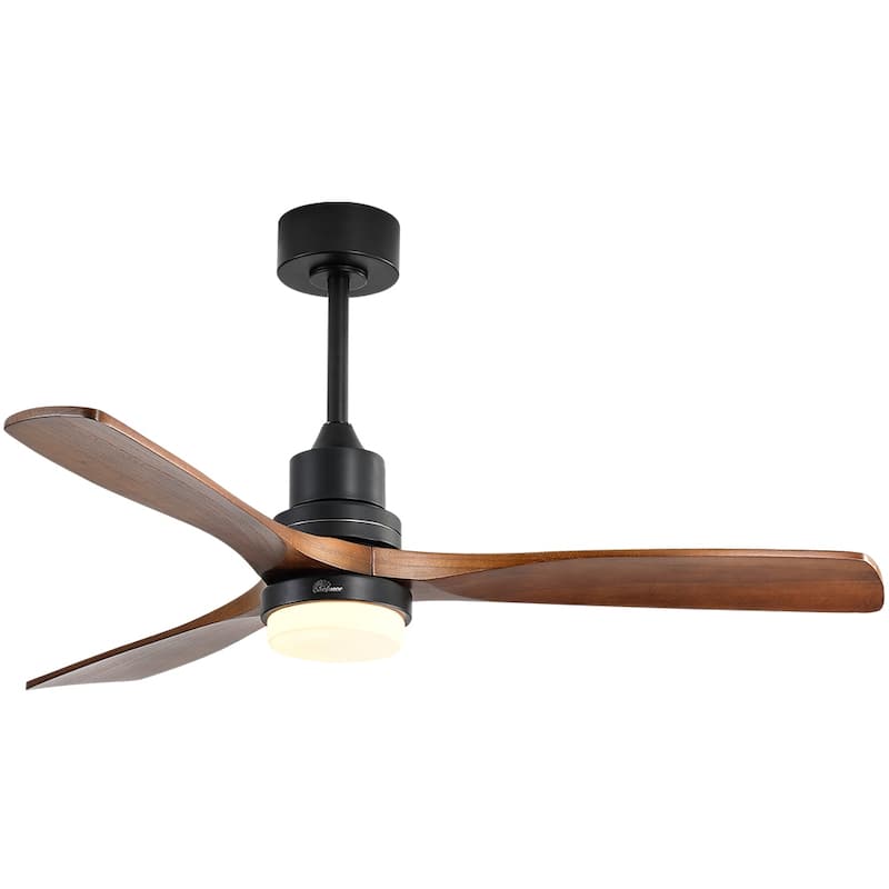 Sofucor 52" Indoor Wood Ceiling Fan Light with Remote, Integrated Light Optional - 5247 with Integrated Light - Black with Brown Blades