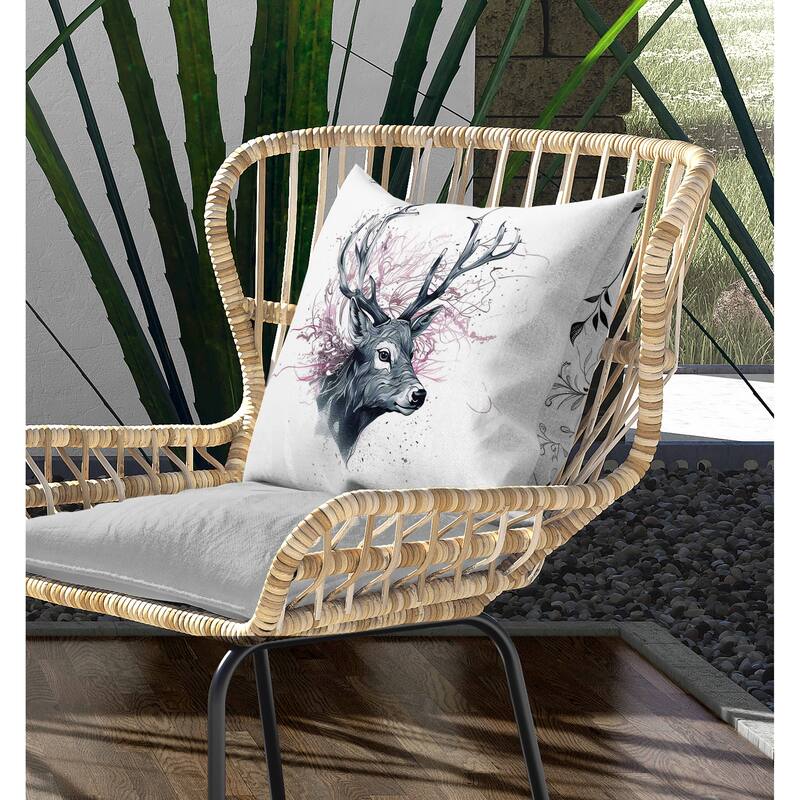 Leaf & Horn Harmony Indoor/Outdoor Reversible Throw Pillow White and Pink