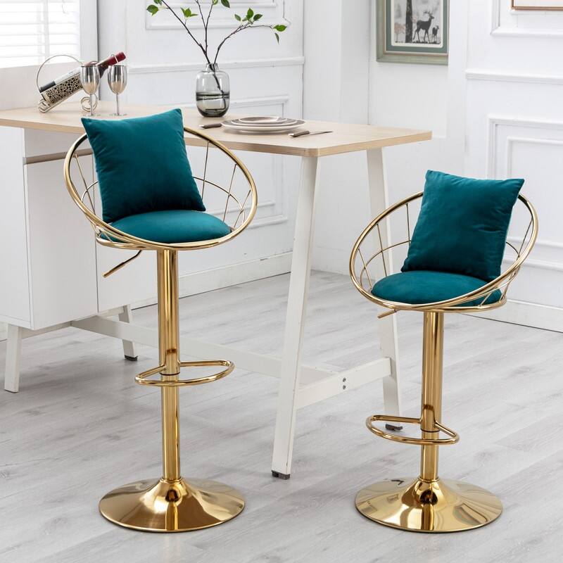 velvet bar chair, pure gold plated, 360 degree rotation, adjustable height,Suitable for dinning room and barset of 2