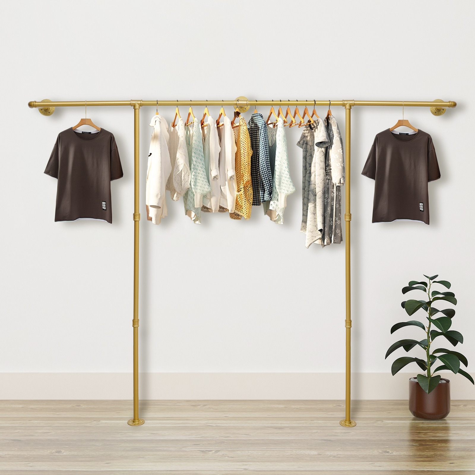 Industrial Pipe Clothing Gold Rack Wall Mounted Display 80.7