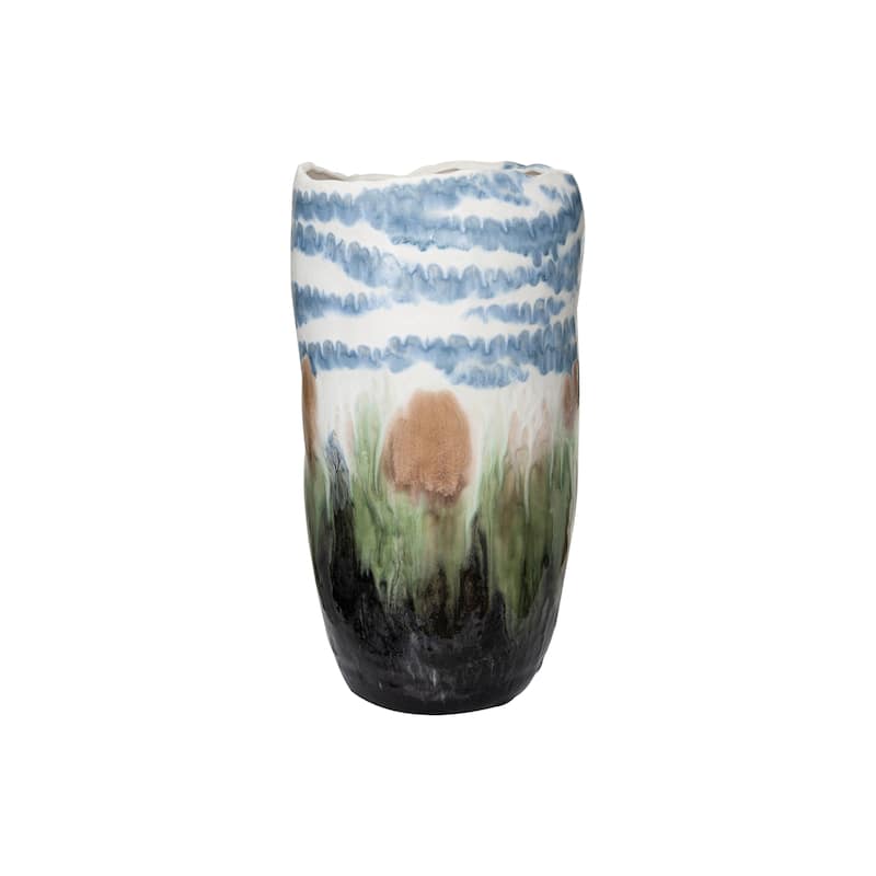 Decorative Stoneware Vase with Reactive Glaze - Multi - 7.9"L x 7.9"W x 14.6"H