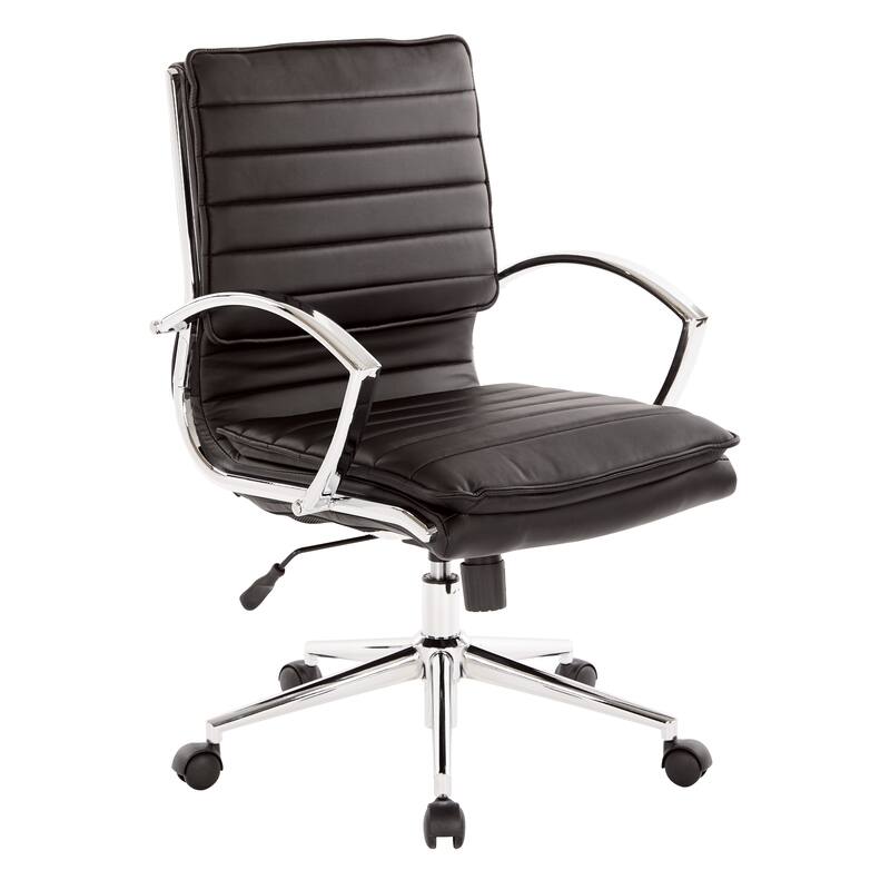 Faux Leather Chair/ Chrome Base Mid-back Professional Managers Chair w/ Removable Sleeves - Silver/Black
