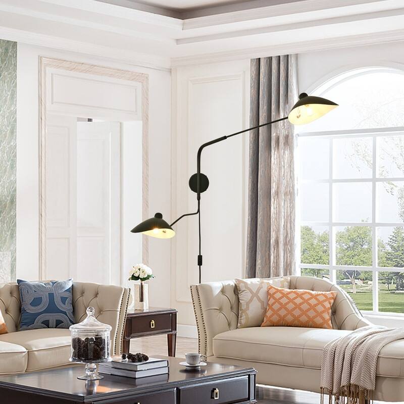 2-Light Plug in Swing Arm Wall Sconce,Plug-in or Hardwired Wall Lamp