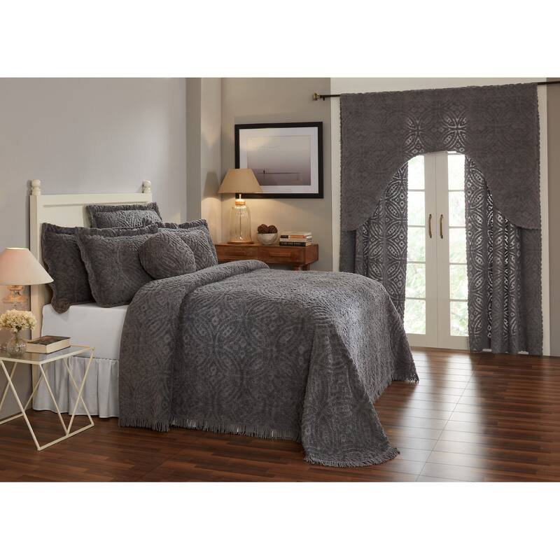 Better Trends Wedding Ring 100% Cotton Soft & Plush Chenille Tufted Bedspread - Loop Design, Machine Washable & Tumble Dry Safe - Gray - Queen