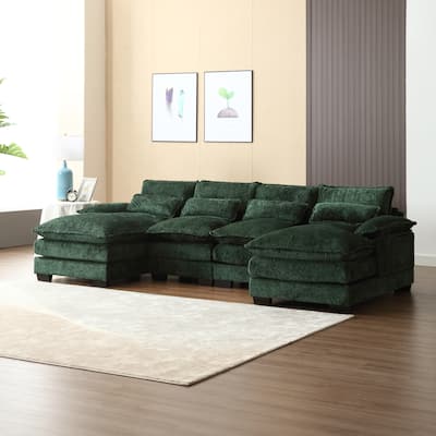 110.63'' Modern U-Shaped Chenille 4 Seater Sectional Sofa with Double Cushions, 2 Chaise and High-Density Foam