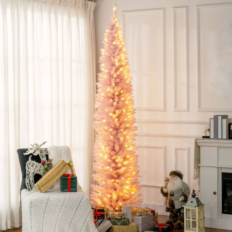 8' Pre-Lit Slim Noble Fir Artificial Christmas Tree with 300 LED Lights and 618 Tips