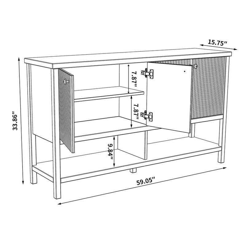 4 Doors Rustic Cabinet with Opening Shelf for Kitchen and Living Room