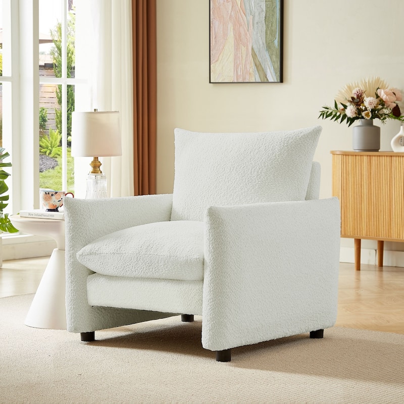 Lilian 33in W Modern Armchair Accent Chair Sofa Lounge Chair - Off-White