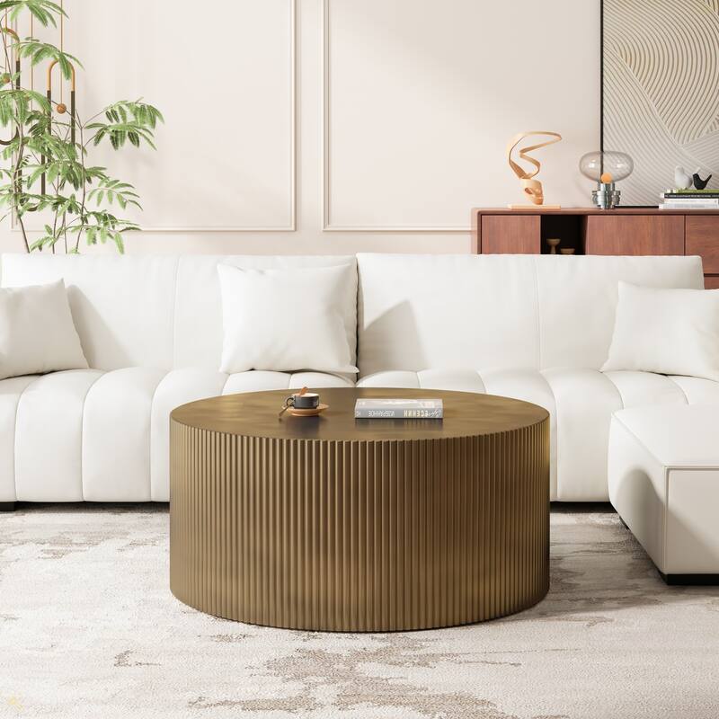 35.83" Stylish and Minimalist Modern Wave Stripe Round Coffee Table