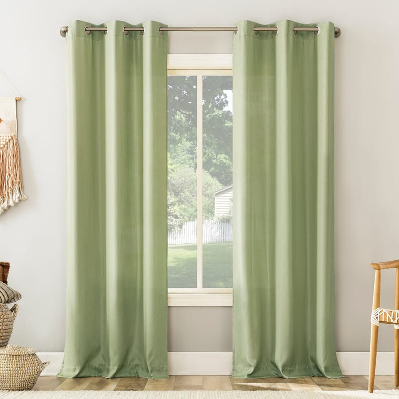 No. 918 Sora Casual Textured Grommet Curtain Panel, Single Panel - 40 x 84 - Sage