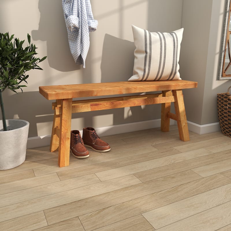 Brown Reclaimed Wood Handmade Distressed Bench with High Trestle Legs