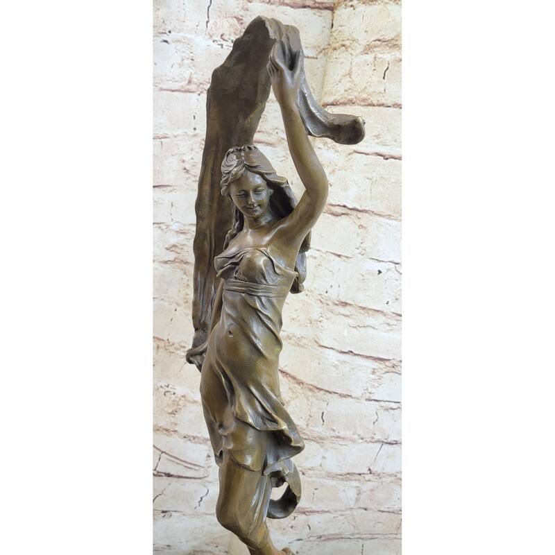 Ribbon Scarf Dancer Girl Bronze Sculpture Statue Figure On Marble Base Signed Original 20 Inches