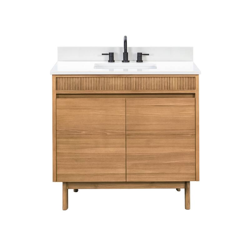 Avanity Kayla Bathroom Vanity in Natural Teak with White Engineered Stone Top