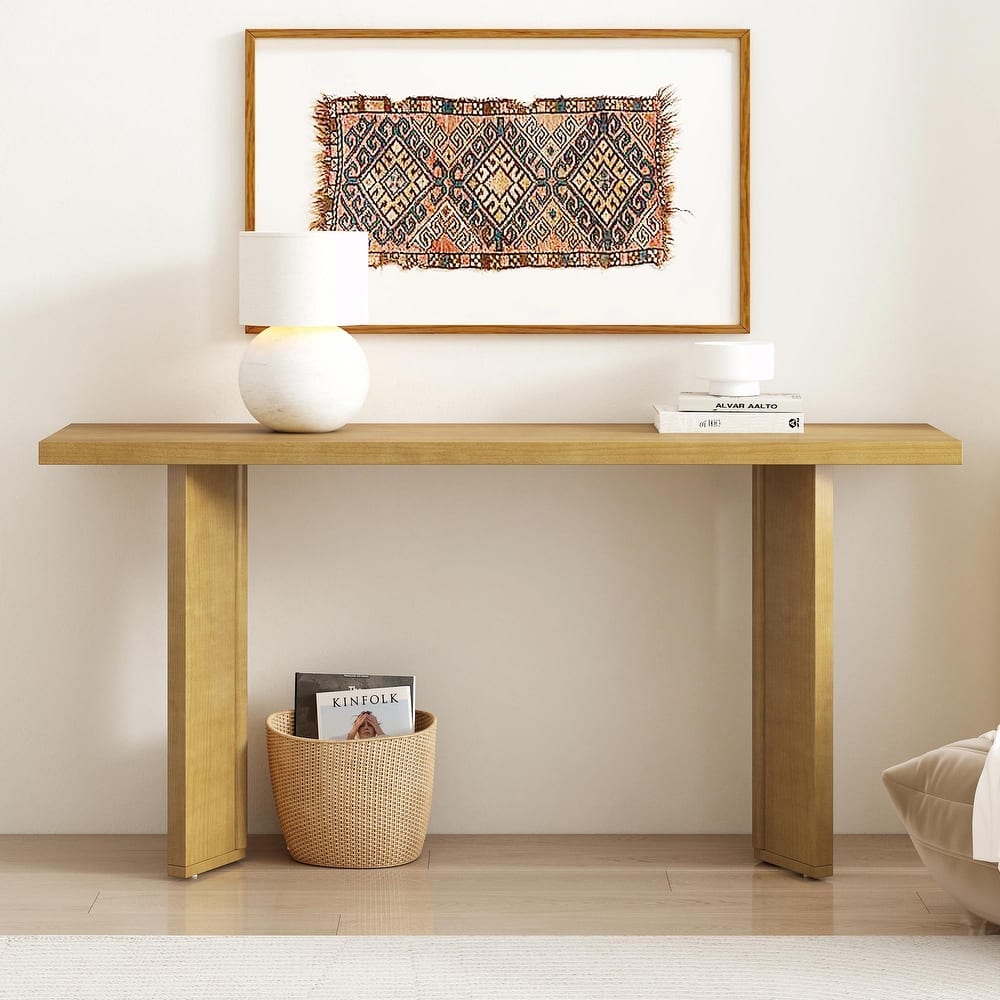 Stylish Console Table with Pine Veneer and Geometric Legs