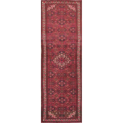 Fuchsia Hamedan Persian Vintage Runner Rug Handmade Wool Carpet - 2'7"x 9'10"