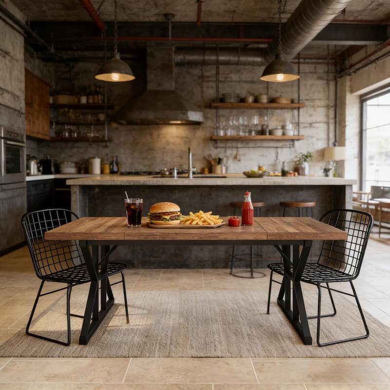 Dining Table for 6, Wood Kitchen Table with Trestle Base, Kitchen Table Meeting Table with X-shaped Accents