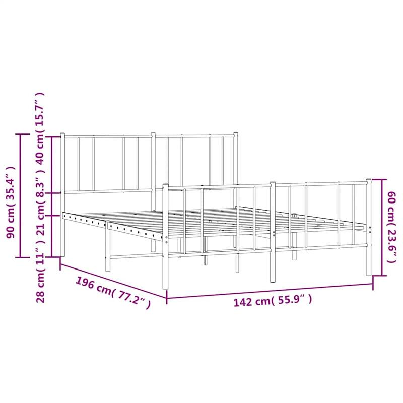 vidaXL Metal Bed Frame with Headboard, No Mattress
