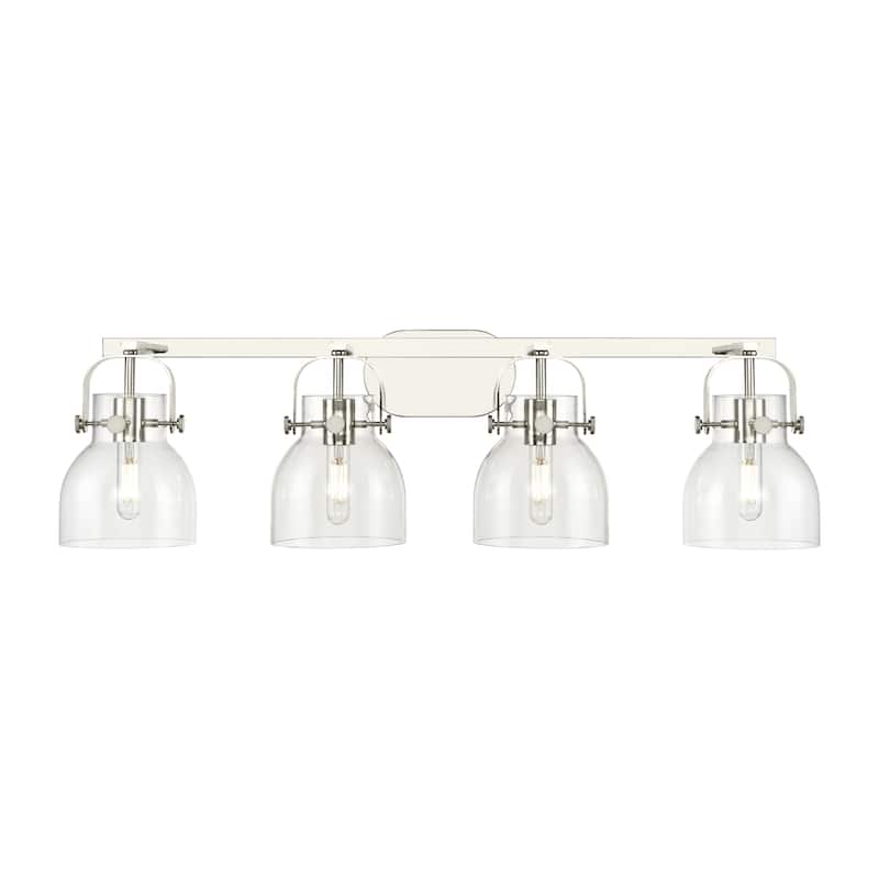 Innovations Lighting 423-4W-10-37 Pilaster II Bell Vanity Pilaster II - Polished Nickel / Clear
