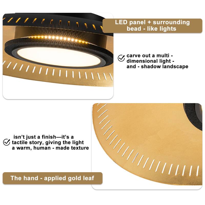 Black Iron LED Flush Mount Ceiling Light with Gold Foil Interior - Dia.22.83-in