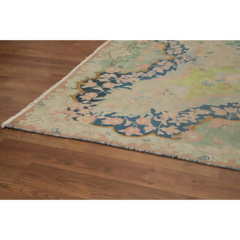 Hand Knotted Oriental 100% Wool Carpet Traditional Floral Pink Kerman Area Rug - 12' 10'' X 9' 9''
