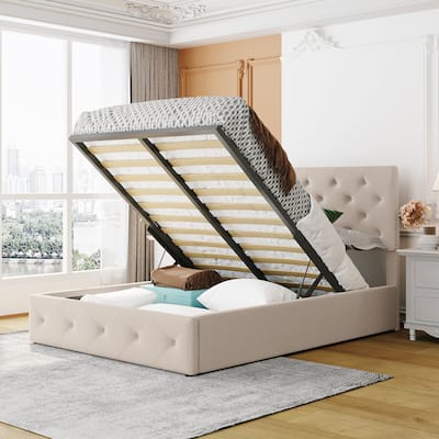 Roomfitters Full size Upholstered Platform bed with a Hydraulic Storage System