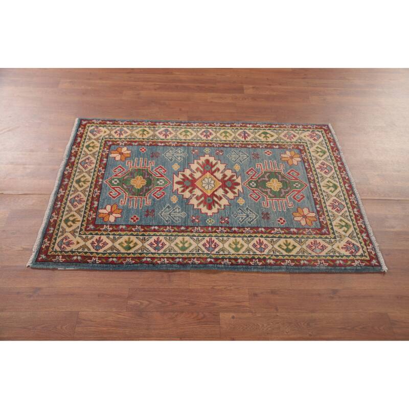 Light Blue Kazak Oriental Foyer Rug Hand-Knotted Wool Carpet - 2'10" x 4'1"
