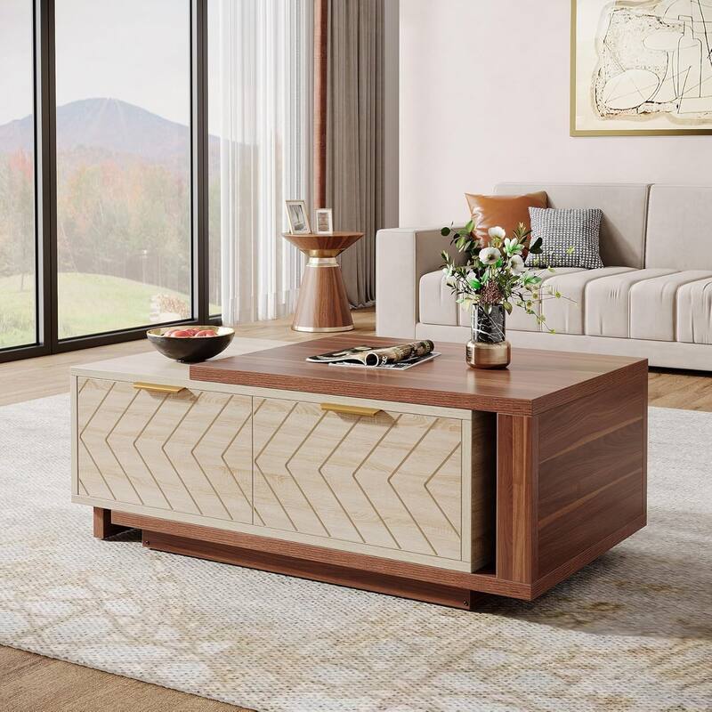 42"-65" Extendable Coffee Table, 2 Storage Drawers, Rectangular Cocktail/Center Table for Living Room