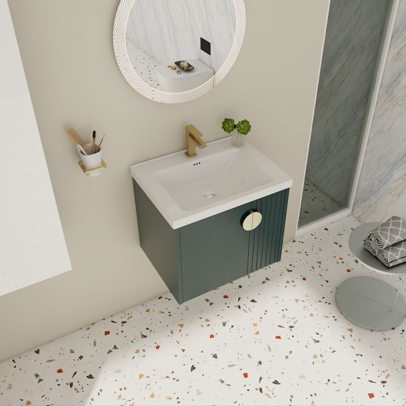 24 inch Wall Mounted Bathroom Vanity Set with Integrated Ceramic Sink