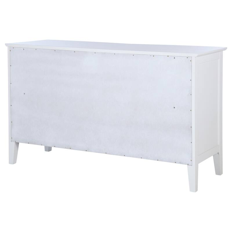Heo Wide Dresser, 10 Drawers, Rattan Woven Curved Front, White Wood