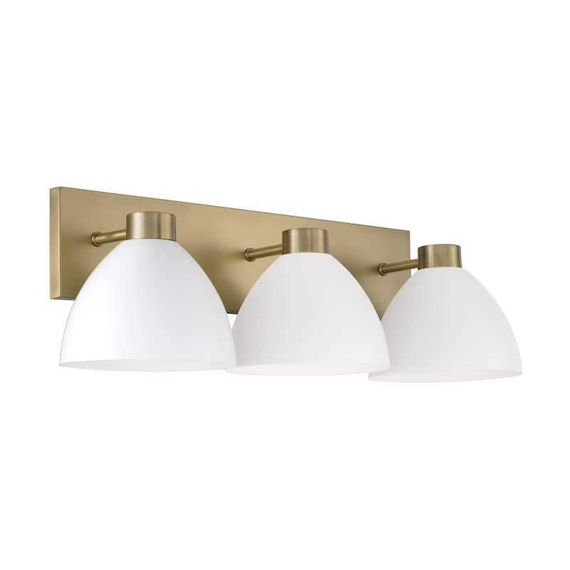 Ross 3-Light Vanity - 25.25"W x 8"H x 8.5"E - Aged Brass and White