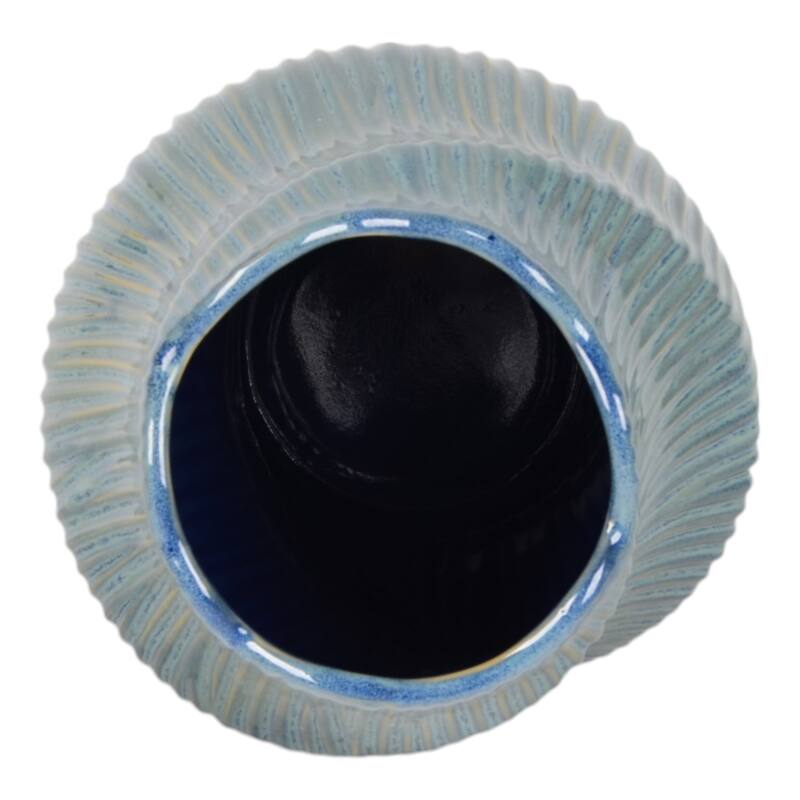 Ceramic Decorative Vase with Ribbed Texture Sculptural Hollow Design