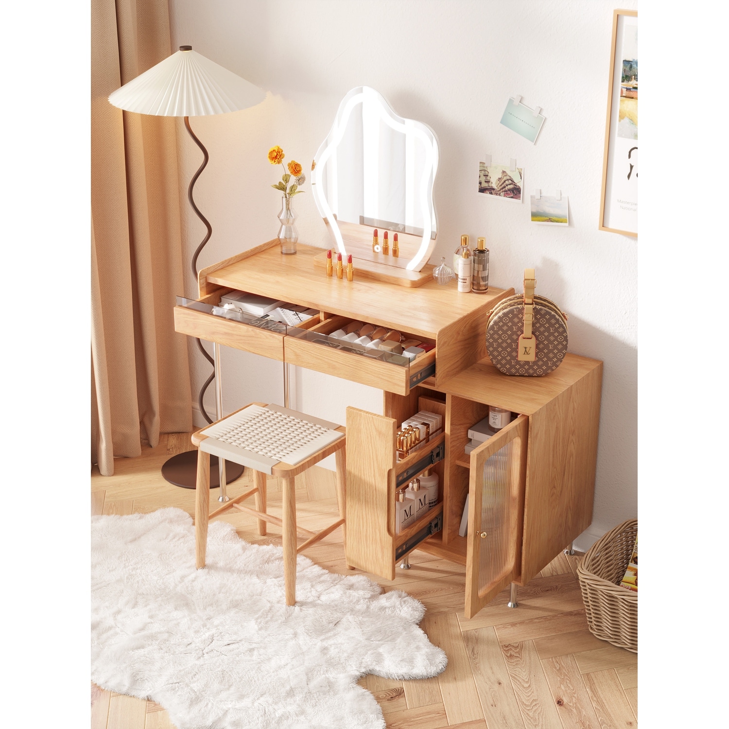 japanese style dressing table Linsy Japanese-style Simple Dressing Table Storage Cabinet One Bedroom Small Apartment Solid Wood Foot Makeup Table EN1C Manufacturers