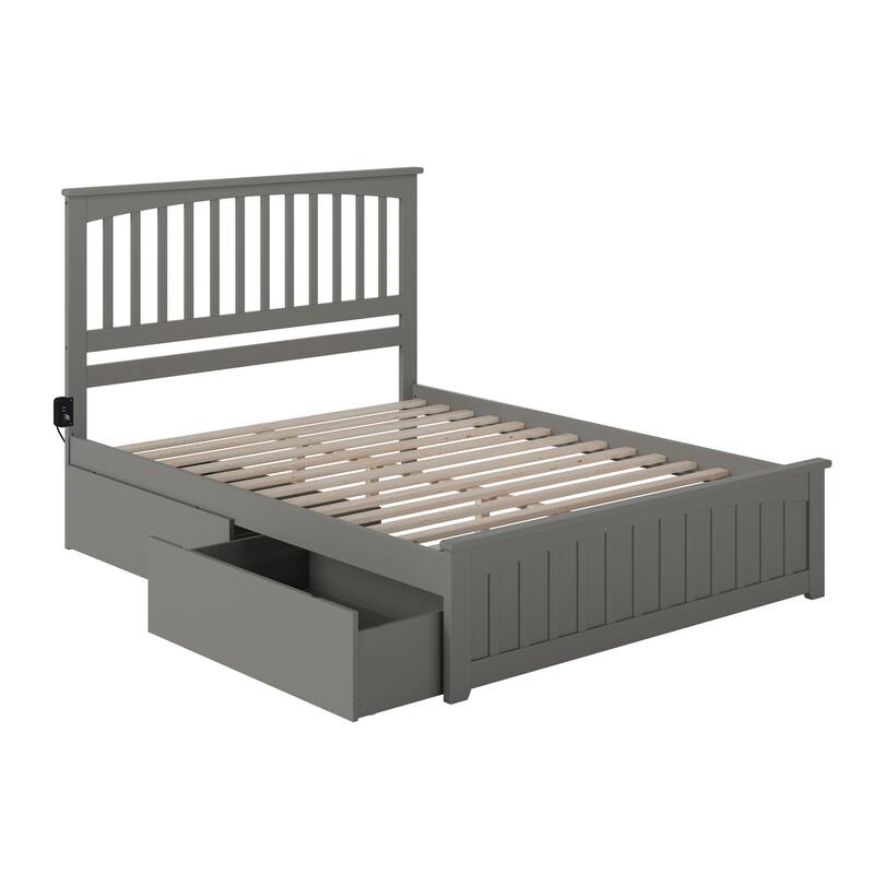 Mission Queen Platform Bed with Matching Foot Board with 2 Urban Bed Drawers in Grey - Queen