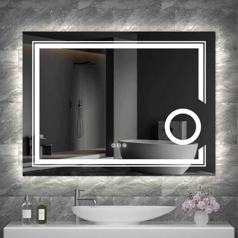Extra Large LED Wall Mounted Bathroom Vanity Mirror Makeup Shaving with 3X Magnifier - 36 in.W x 28 in.H