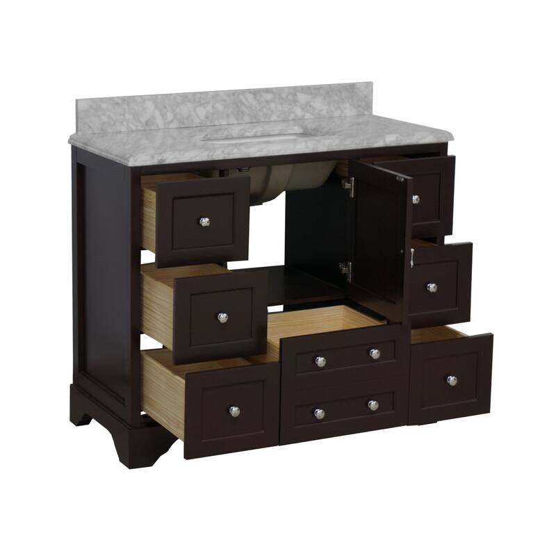 KitchenBathCollection Madison 42" Bathroom Vanity with Carrara Marble Top
