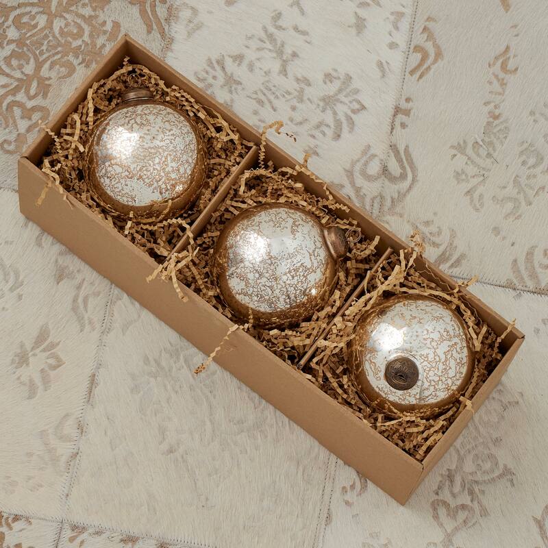 Mercury Glass Ornament 120mm Set of 3 - Antique Silver Color