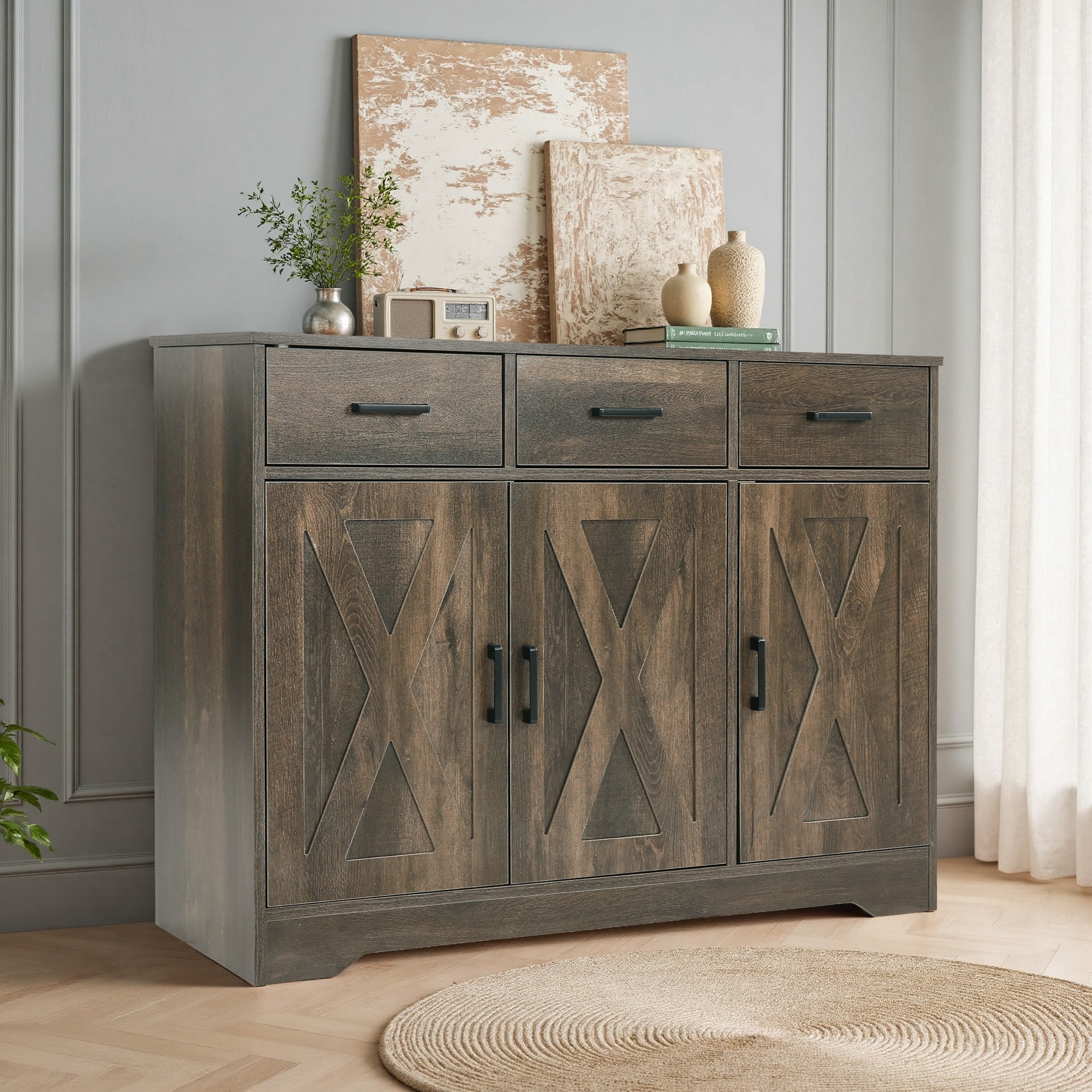 42.6" Wide TV Stand Console with 3 Storage Drawer